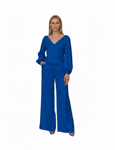 Pantaloni Palazzo din In 100% cu Talie Înaltă