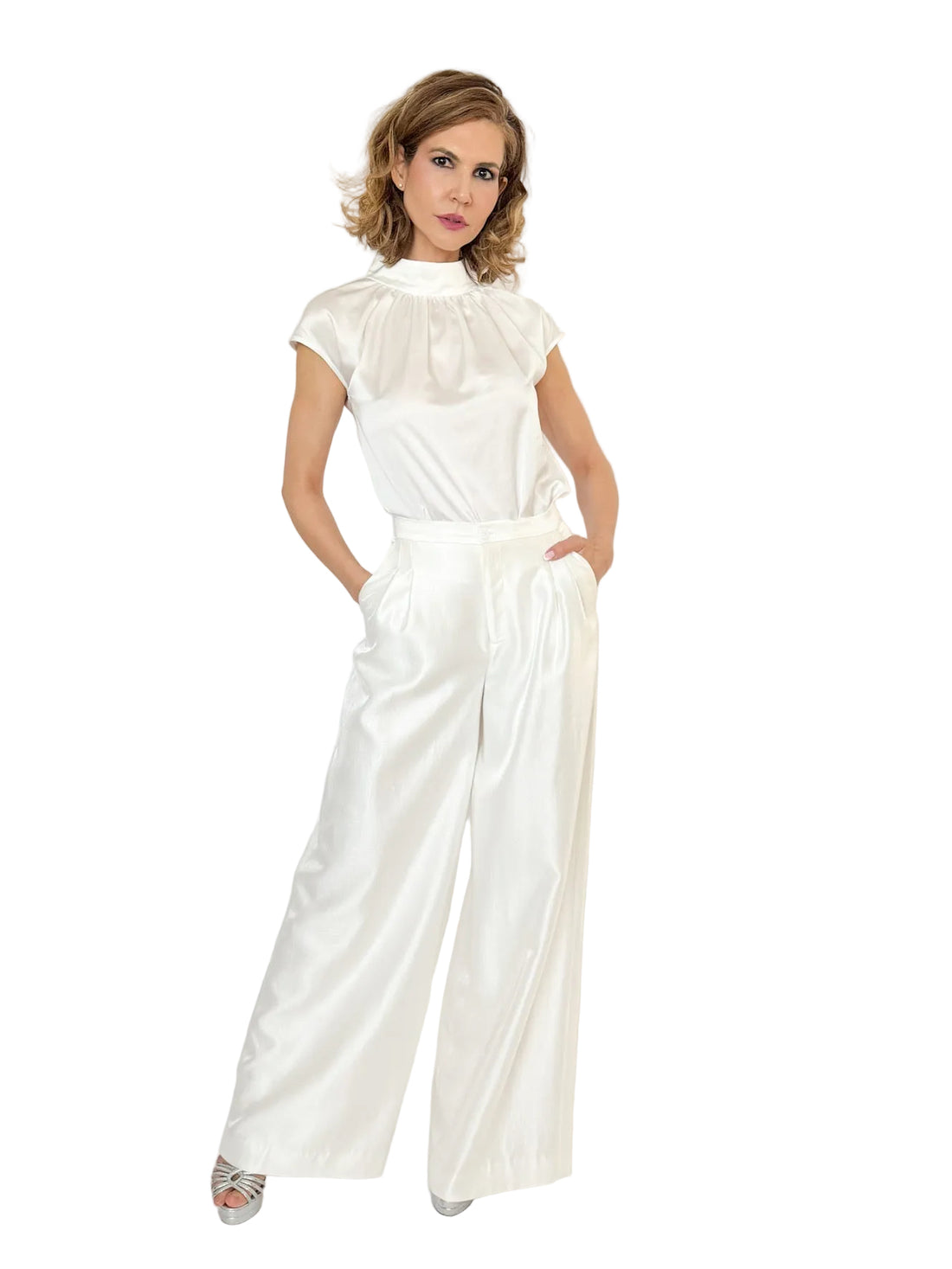 Top din satin cu mătase cu umeri ușor lăsați - idyllicstore