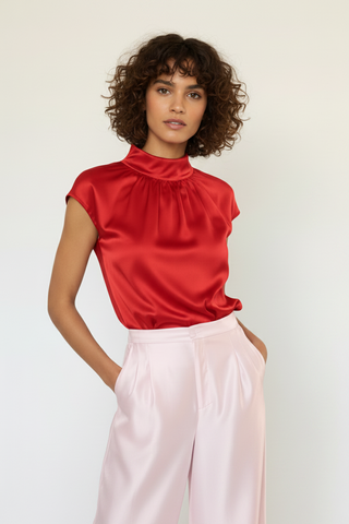 Top Elegant din Satin de Mătase cu Guler pe Gât și Umeri Căzuți - Idyllic