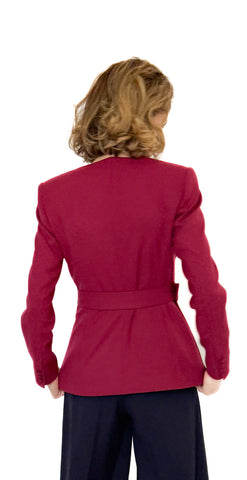 Blazer cambrat din stofă cu curea în talie