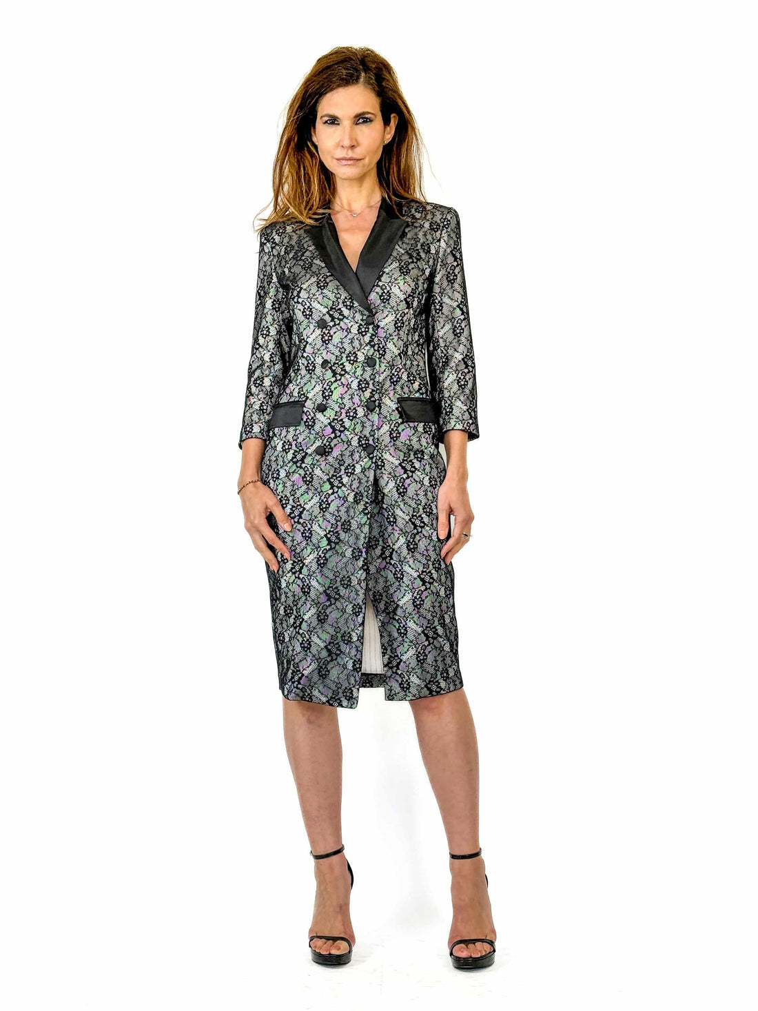 Rochie sacou din dantela cu revere din tafta - idyllicstore