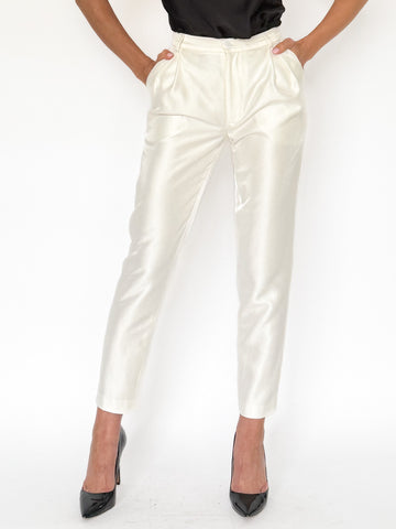 Pantaloni eleganți cu croială carrot din stofă de viscoză peliculizată