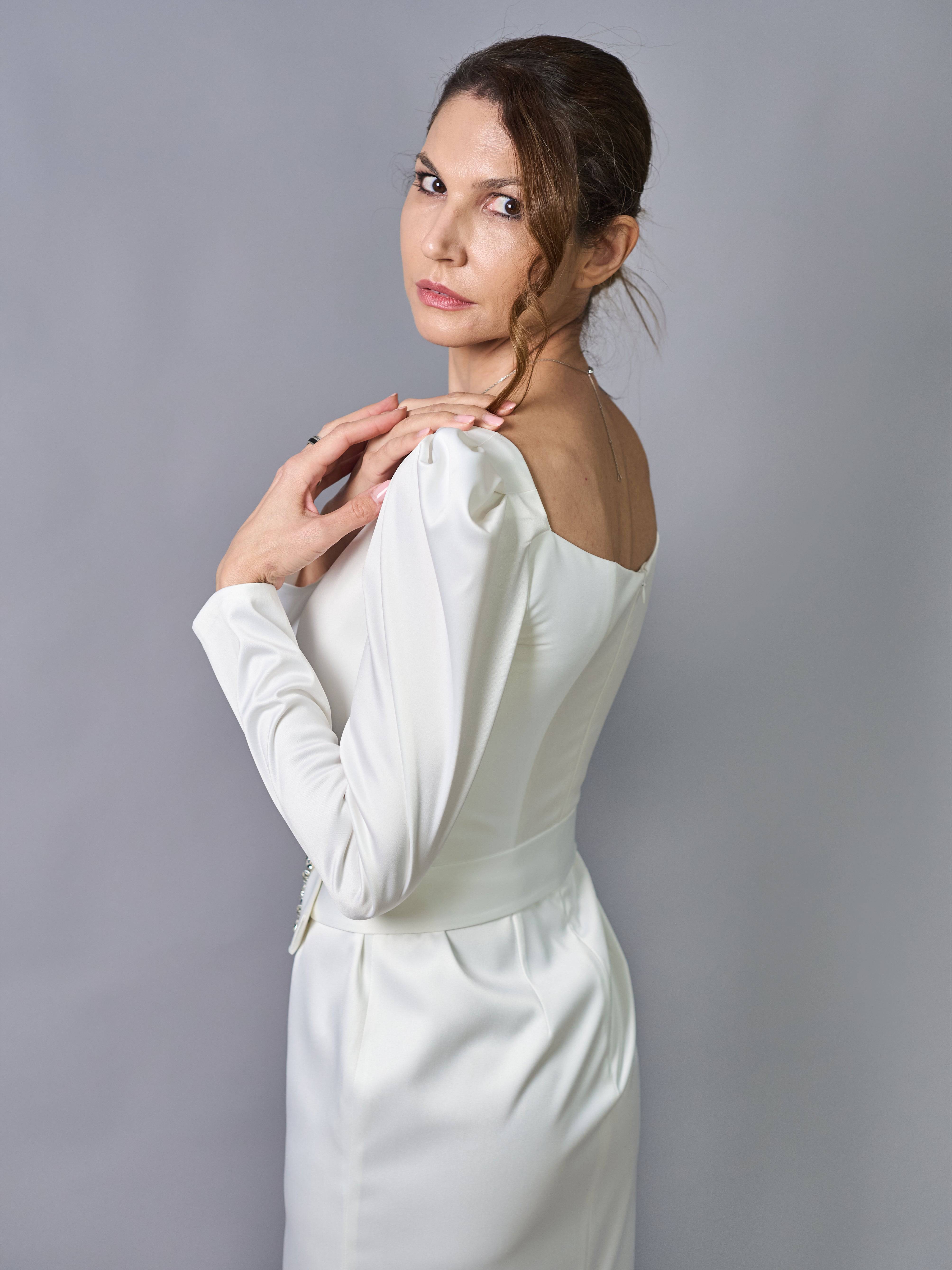 Rochie albă din tafta cu bază corset - idyllicstore