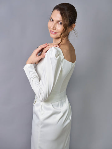 Rochie albă din tafta cu bază corset - idyllicstore