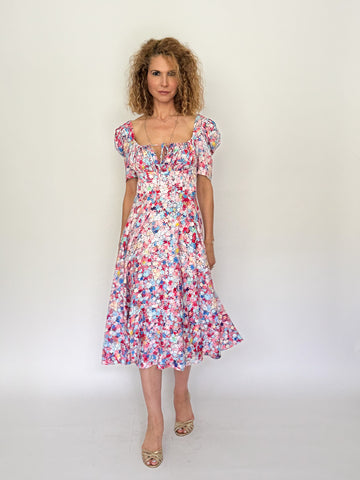 Rochie Midi din Vâscoză Imprimată cu Fustă Semicloș