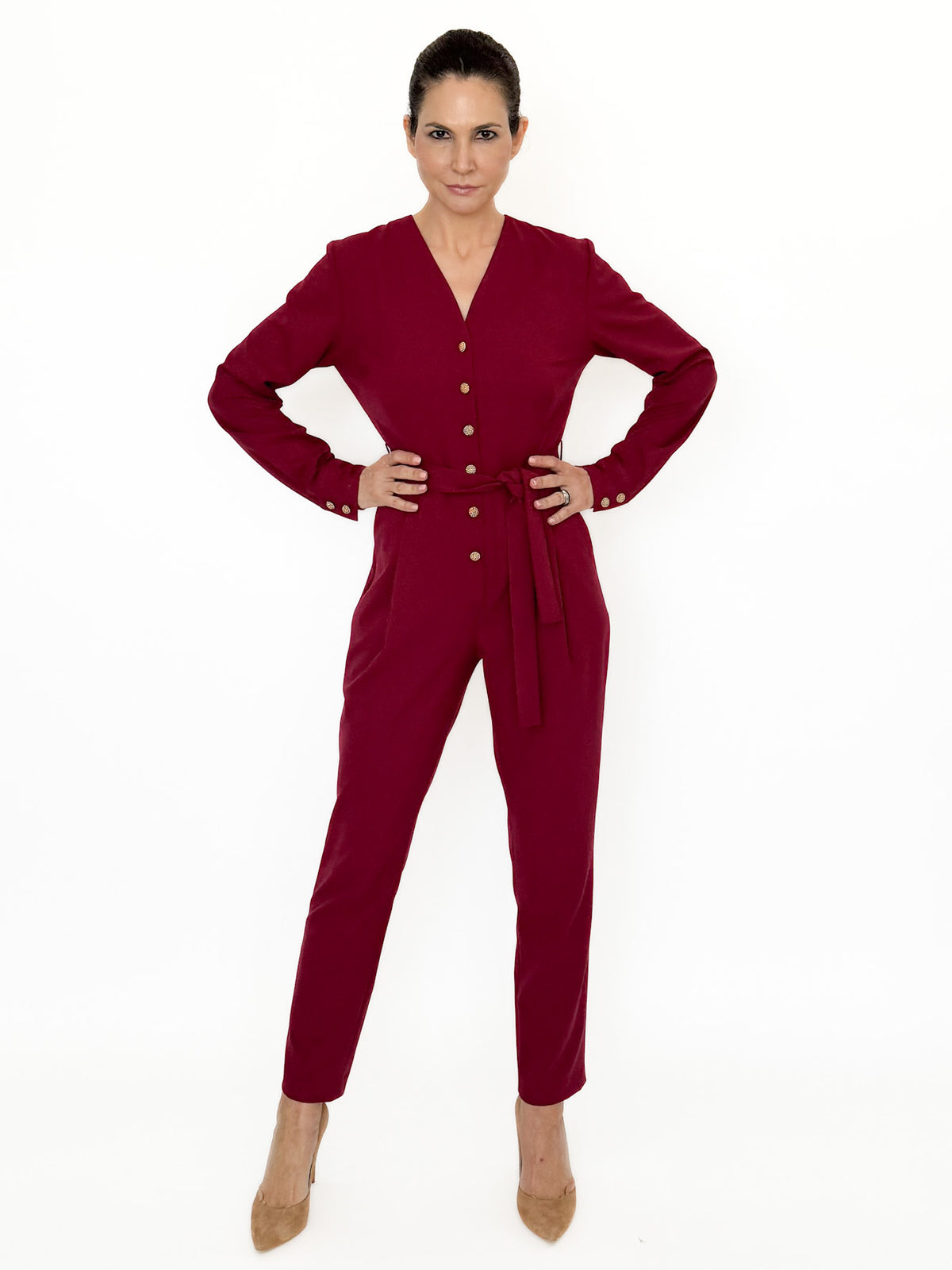 Salopetă Damă Elegantă din Stofă cu Mânecă Lungă și Pantaloni Pană - Idyllic