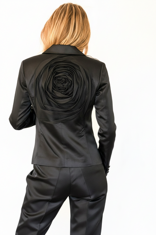 Blazer scurt din tafta cu trandafir fronsat pe spate