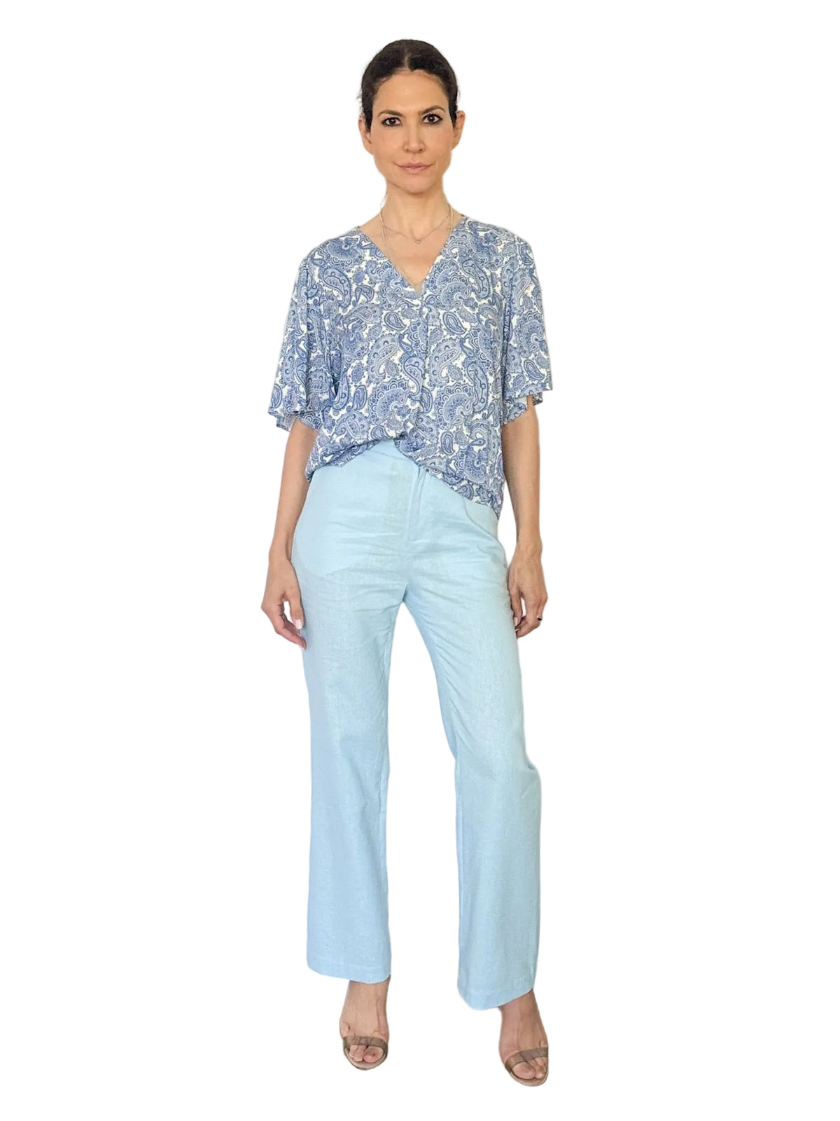 Pantaloni din in cu talie inalta si buzunare - idyllicstore