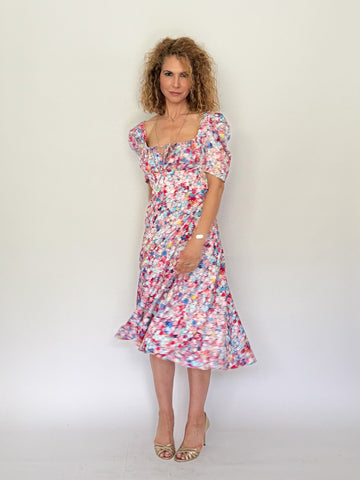 Rochie Midi din Vâscoză Imprimată cu Fustă Semicloș