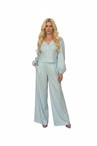 Pantaloni Palazzo din In 100% cu Talie Înaltă