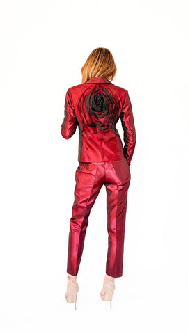 Blazer scurt din tafta cu trandafir fronsat pe spate