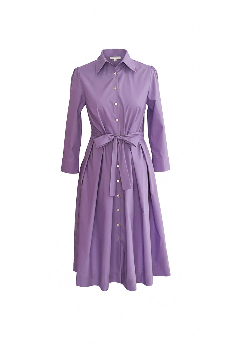 Rochie Cămașă din Bumbac cu Mânecă 3/4 și Pliuri