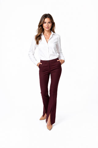 Pantaloni Cambrați din Bumbac cu Șliț Frontal și Croială Ușor Evazată - idyllicstore