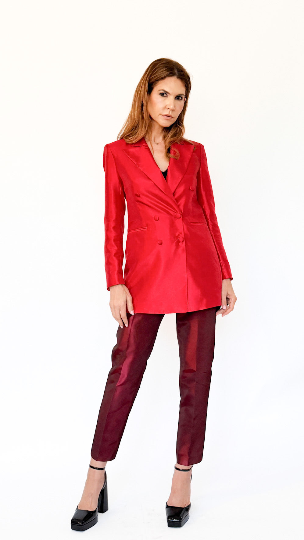 Blazer din tafta fina la doua randuri de nasturi