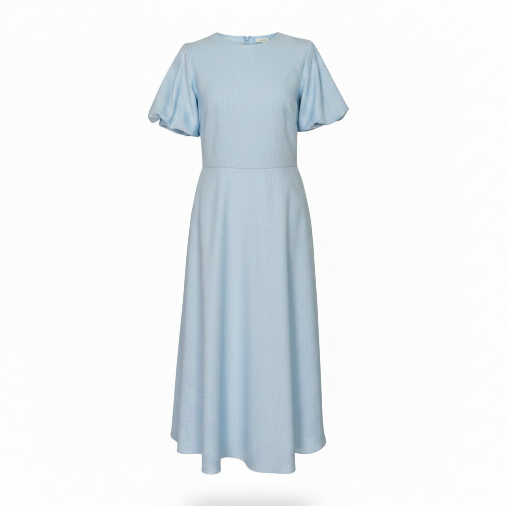 Rochie eleganta din in cu maneci bufante