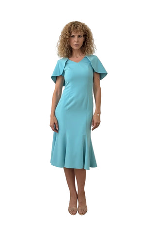 Rochie Midi din Stofă Fină cu Capă Structurală, Decolteu în V și Fustă Sirenă - Idyllic