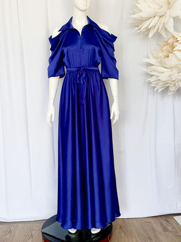 Rochie lungă elegantă cu umerii goi și fustă cloș - idyllicstore