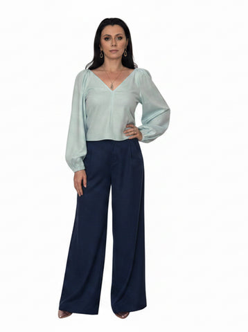 Pantaloni Palazzo din In 100% cu Talie Înaltă