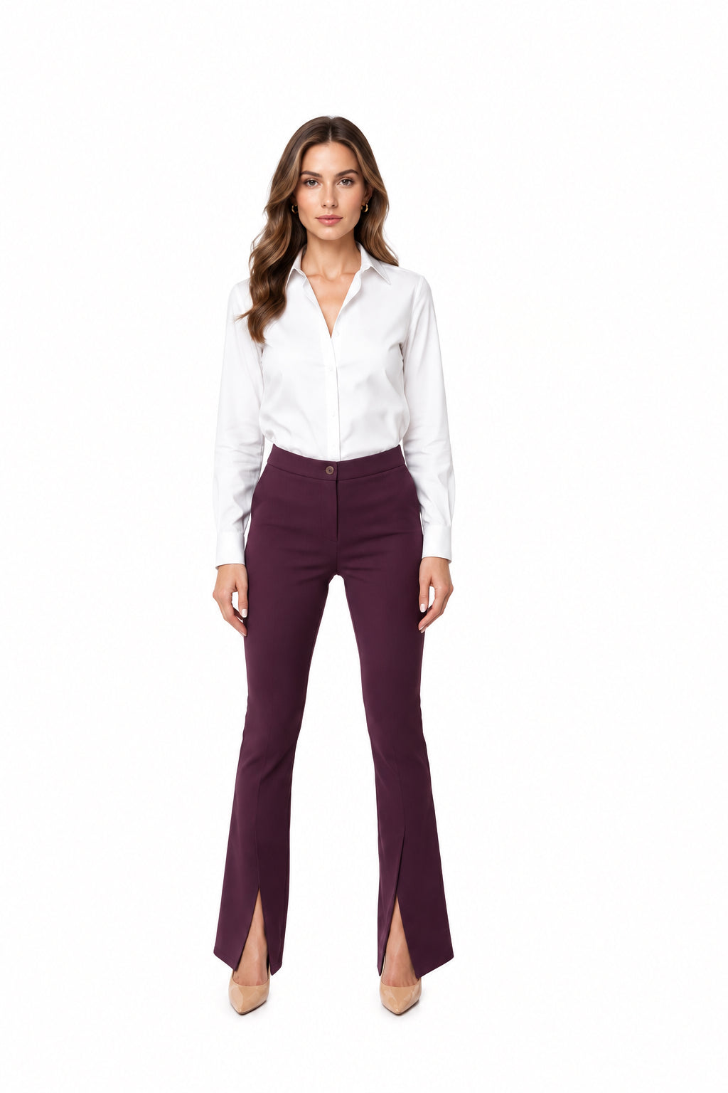 Pantaloni Cambrați din Bumbac cu Șliț Frontal și Croială Ușor Evazată - idyllicstore