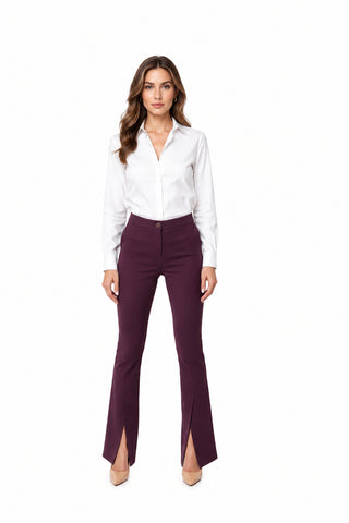 Pantaloni Cambrați din Bumbac cu Șliț Frontal și Croială Ușor Evazată - idyllicstore