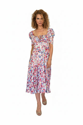 Rochie Midi din Vâscoză Imprimată cu Fustă Semicloș