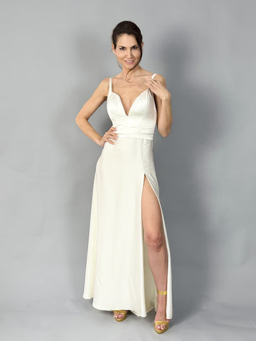Rochie mireasa din matasica ,cu slit - idyllicstore