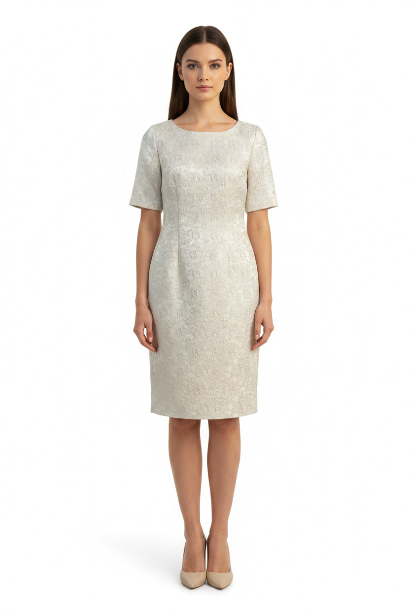 Rochie conica midi cu maneci scurte din brocard