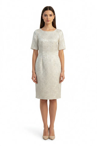 Rochie conica midi cu maneci scurte din brocard