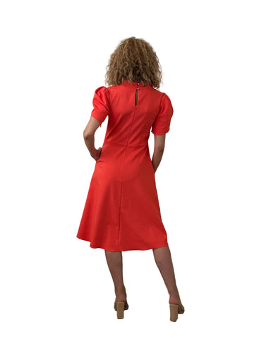 Rochie Midi din Stofă Fină cu Guler Înalt și Mâneci Lalea cu Dublură Contrast - Idyllic
