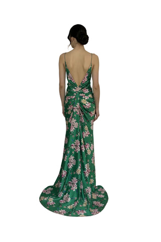 Rochie matasica imprimata cu trena