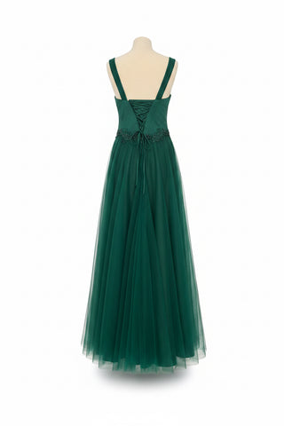 Rochie cu corset din tafta cu aplicatii din dantela si fusta din tull