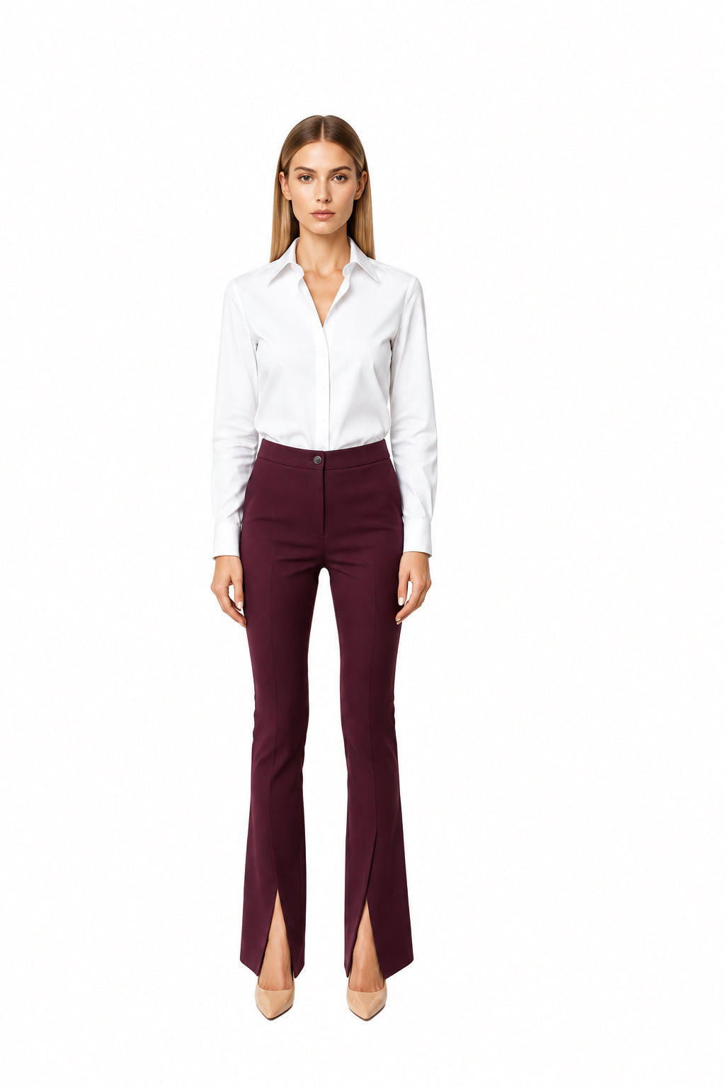 Pantaloni Cambrați din Bumbac cu Șliț Frontal și Croială Ușor Evazată - idyllicstore