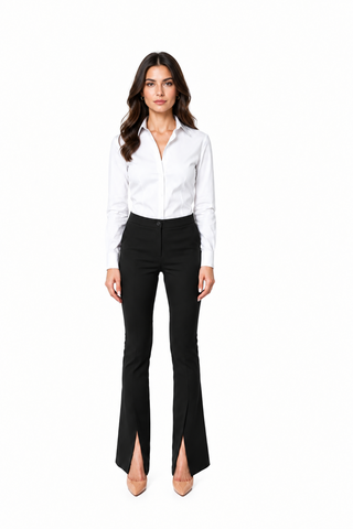 Pantaloni Cambrați din Bumbac cu Șliț Frontal și Croială Ușor Evazată - idyllicstore