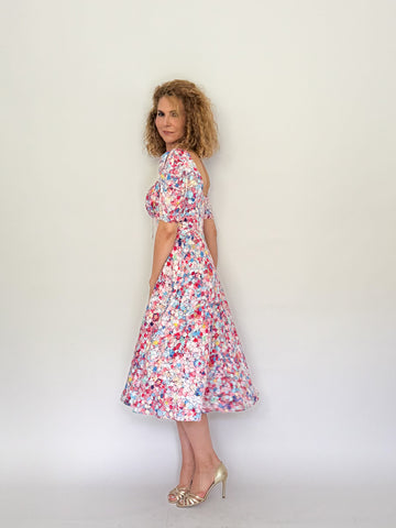 Rochie Midi din Vâscoză Imprimată cu Fustă Semicloș