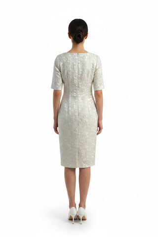Rochie conica midi cu maneci scurte din brocard