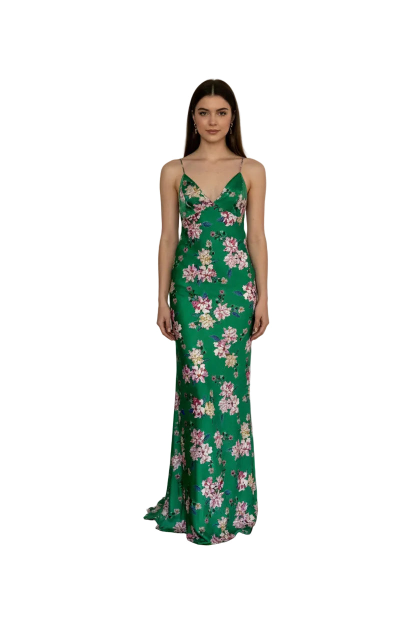 Rochie matasica imprimata cu trena