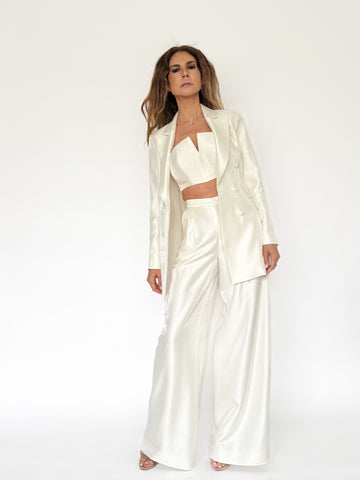 Pantaloni palazzo eleganți din stofă de viscoză peliculizată