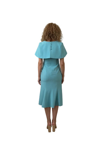 Rochie Midi din Stofă Fină cu Capă Structurală, Decolteu în V și Fustă Sirenă - Idyllic