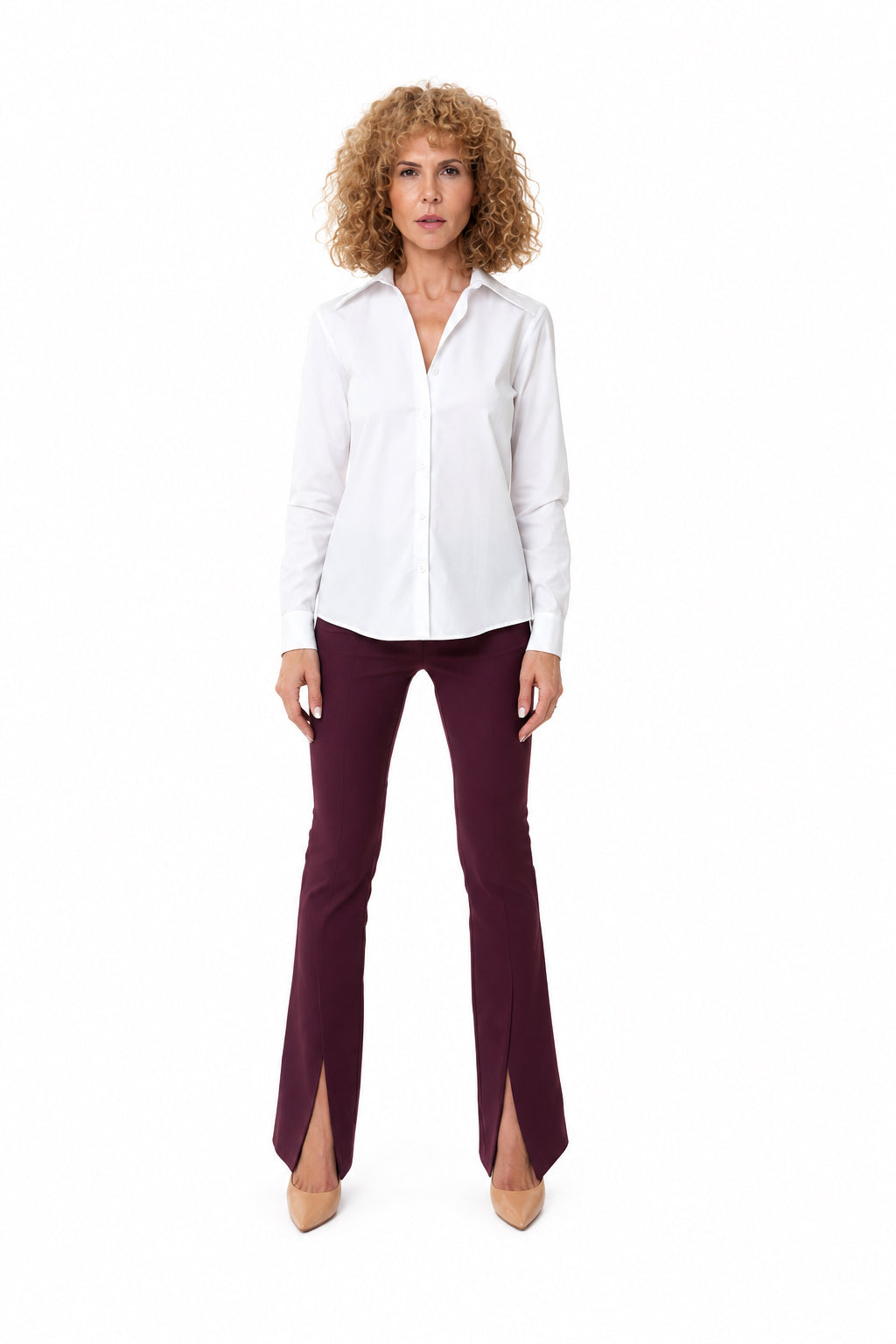 Pantaloni Cambrați din Bumbac cu Șliț Frontal și Croială Ușor Evazată - idyllicstore