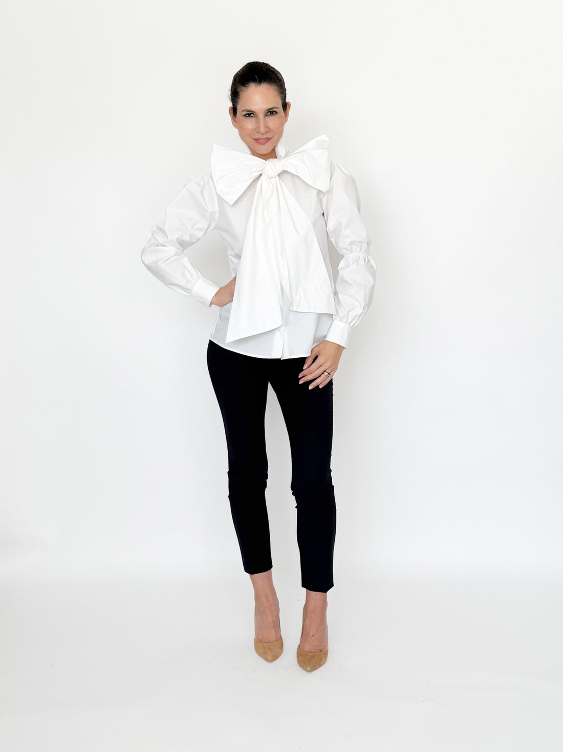 Cămașă elegantă cu fundă amplă la gât - idyllicstore