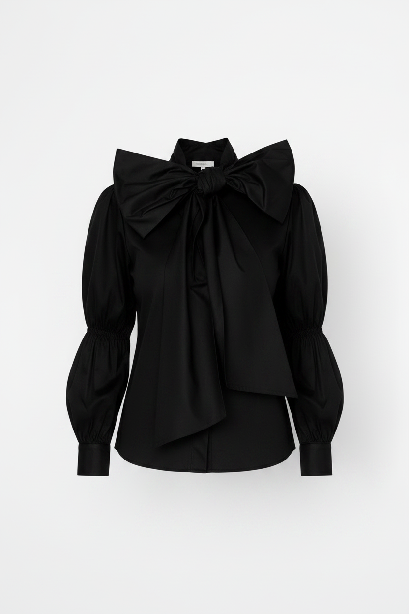 Cămașă elegantă cu fundă amplă la gât - idyllicstore