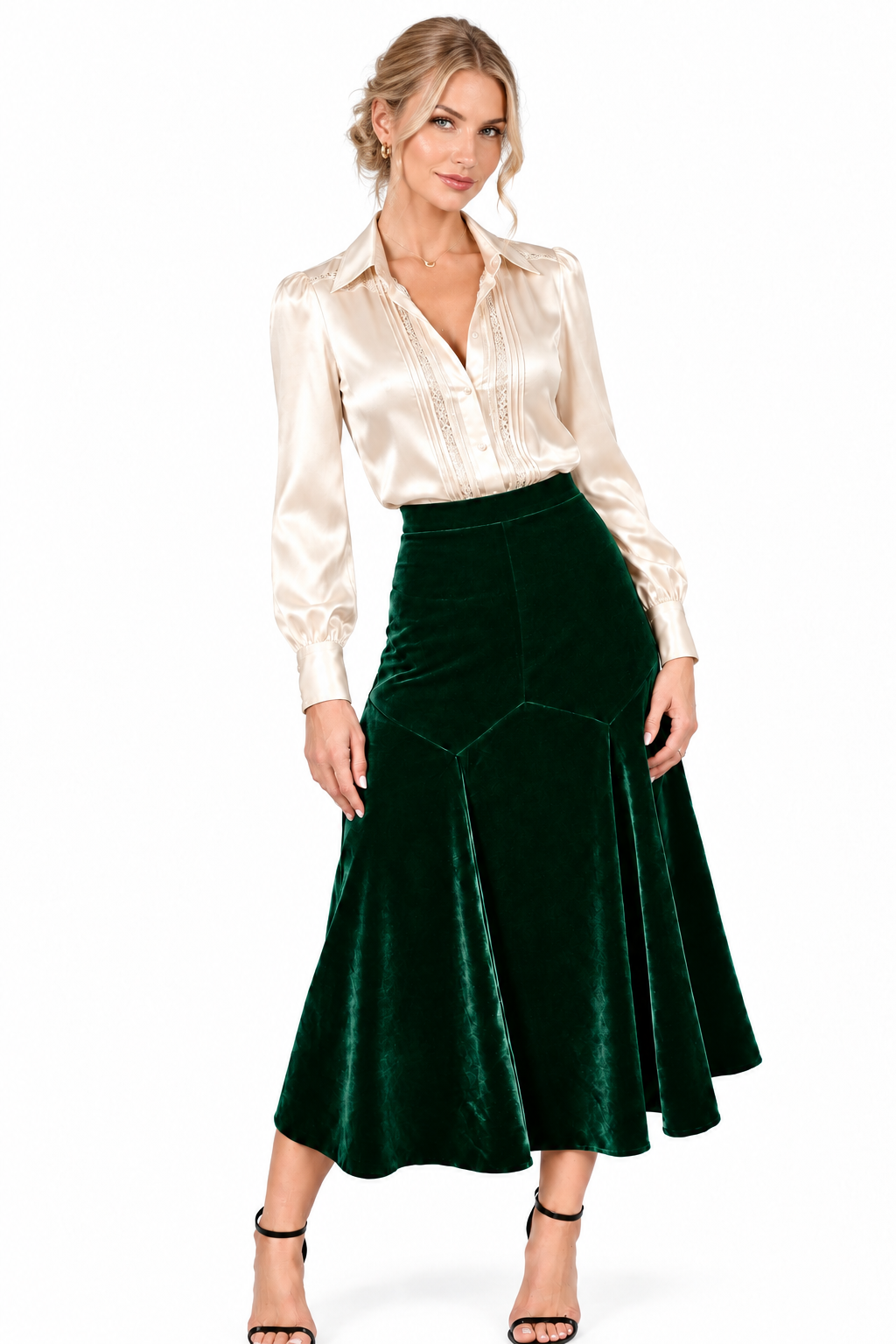 Fustă Midi Elegantă în Clini din Catifea de Bumbac pe Basc cu Cusături Fagure - idyllicstore