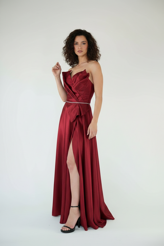 Rochie lunga din tafta cu slit