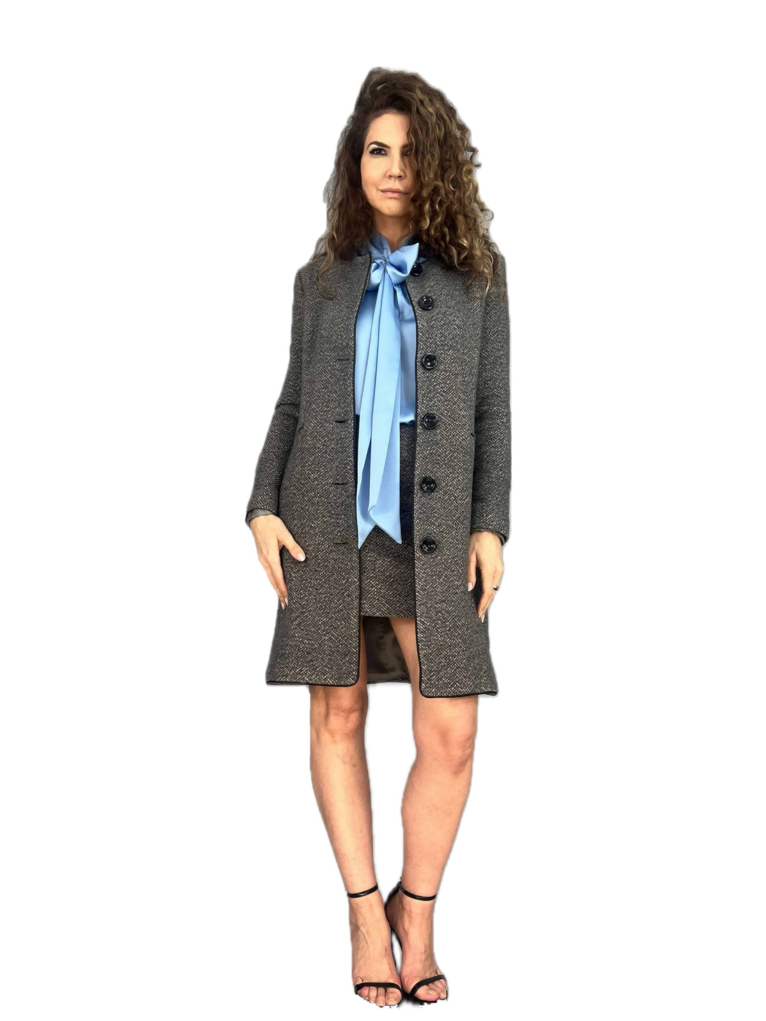 Pardesiu gri  din lana cu detalii negre 2 - idyllicstore