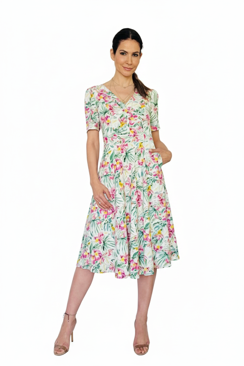 Rochie eleganta din in imprimat 2