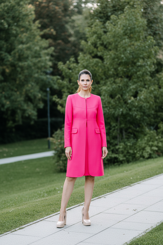 Pardesiu Elegant de Damă din Stofă Texturată cu Închidere Ascunsă - Idyllic