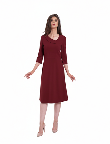 Rochie Midi Elegantă cu Guler Asimetric și Fustă în A - Idyllic