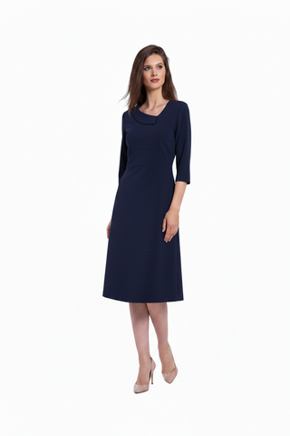Rochie Midi Elegantă cu Guler Asimetric și Fustă în A - Idyllic