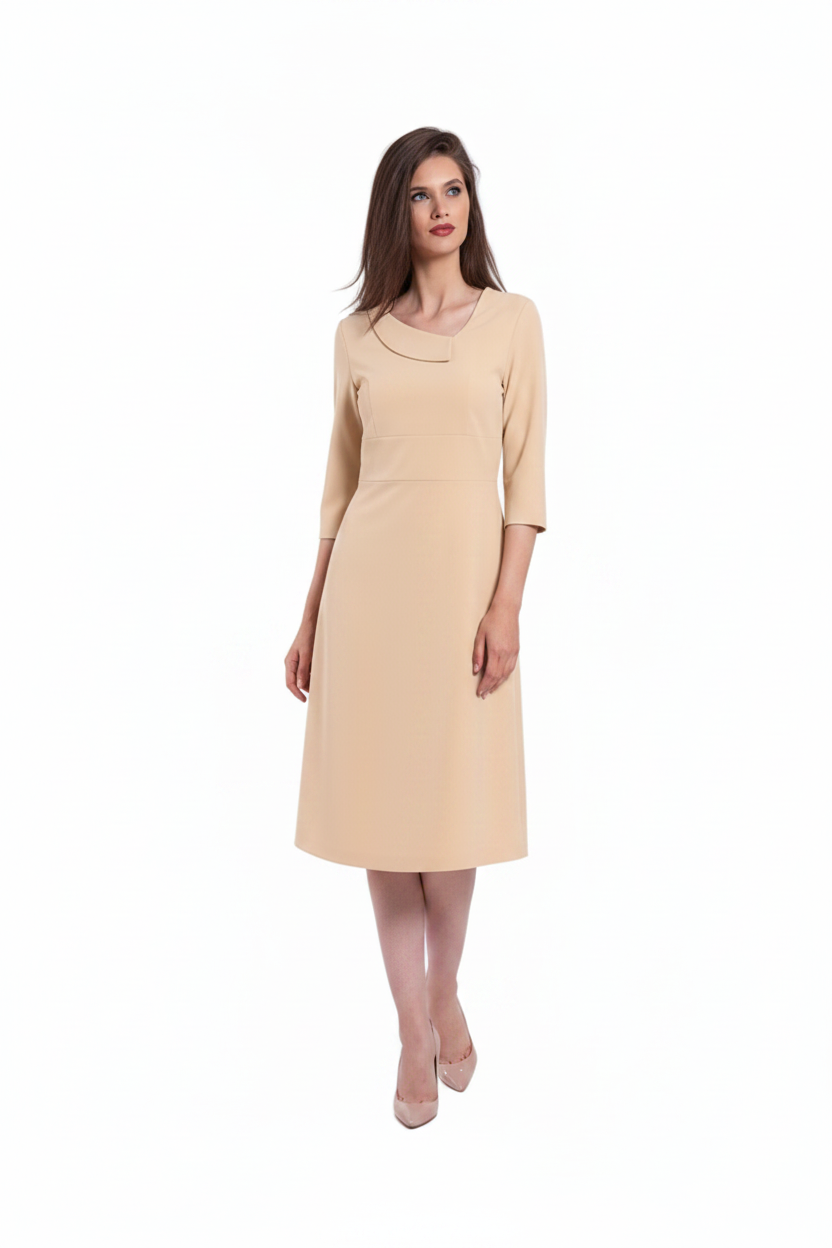 Rochie Midi Elegantă cu Guler Asimetric și Fustă în A - Idyllic