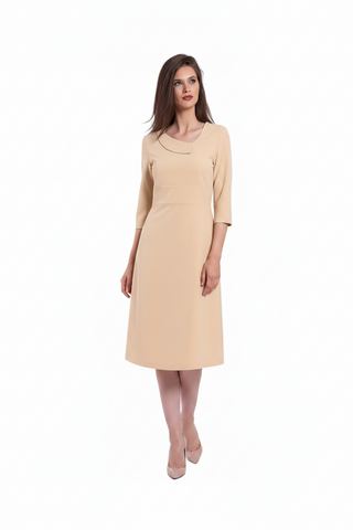 Rochie Midi Elegantă cu Guler Asimetric și Fustă în A - Idyllic